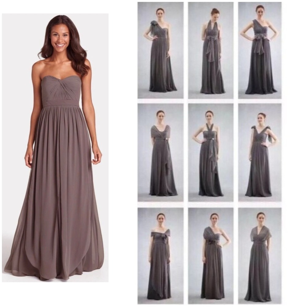 Jenny Yoo The Aidan Maxi Gown Convertible Chiffon Bridesmaid Dress Sz 6 Porpoise